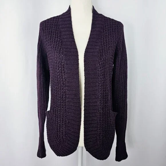 RD Style Women's Purple Open Knit Long Sleeve Cardigan With Pockets Size XSP - Picture 1 of 15